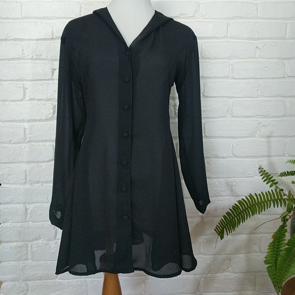 Hooded Sheer Skirted Shirt Black